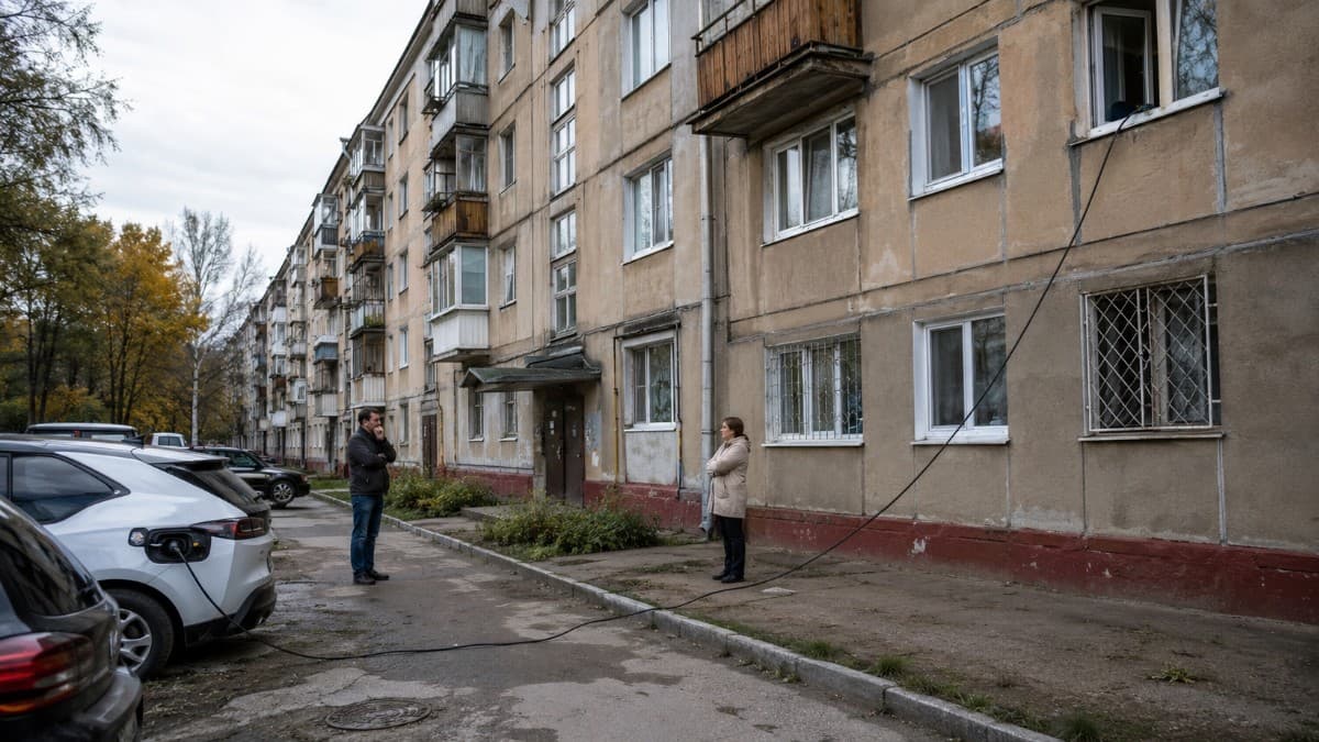 Сосед бросил силовой кабель из окна многоэтажки для зарядки своего электрокара во дворе: как законно заставить демонтировать опасную «соплю»