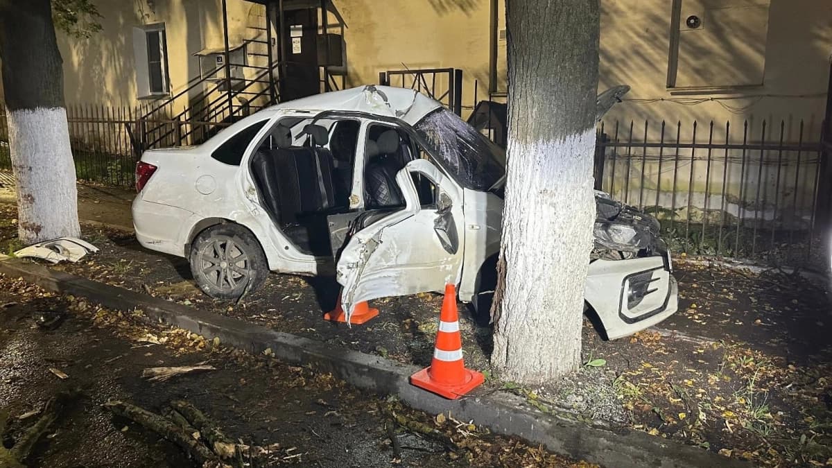 На улице МОПРа в Кирове рядом с СИЗО №1 легковушка влетела в дерево