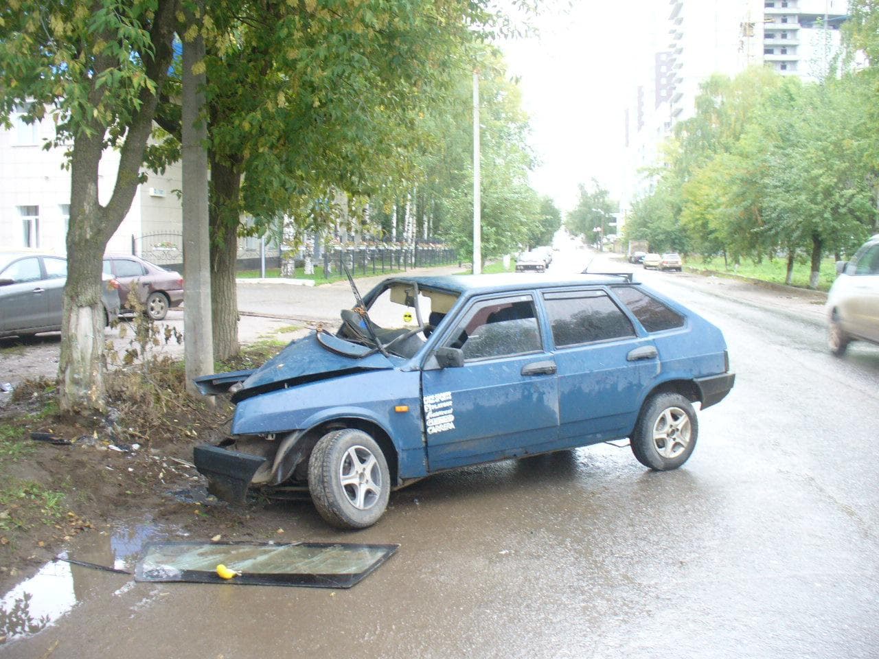 Пьяный лихач на «девятке» едва не снес дерево на Пугачева