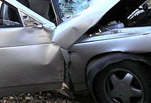 Столкновение с автобусом, вылет в кювет и загоревшийся автомобиль