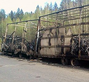 В Кировской области сгорел большегруз с велосипедами [видео]