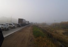 Авария в тумане на Новом мосту: движение встало